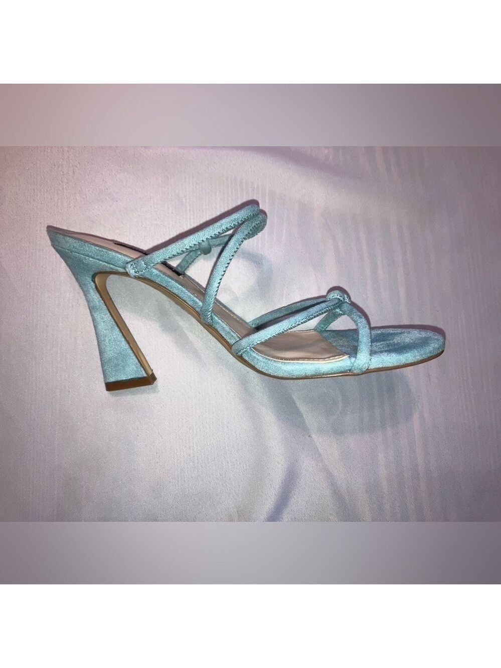 🔥NWOT🔥 Nine West Women's Kims 2 Teal Velvet Suede Heeled Sandal Blue W6.5